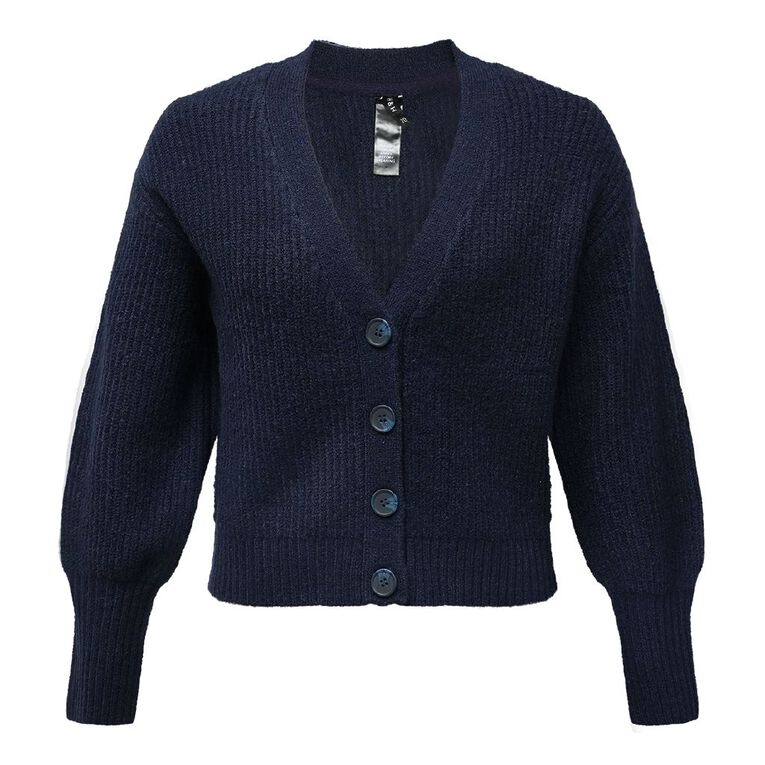 H&H Women's Long Puff Sleeve Cardi, Navy, hi-res