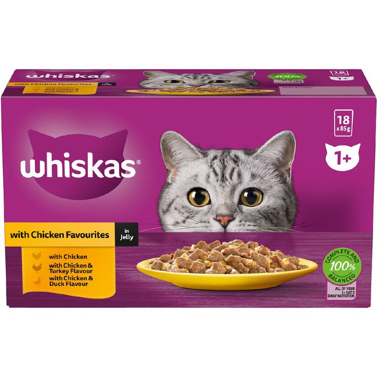 Whiskas Wet Cat Food Chicken Mixed Favourites In Jelly 18x85g Box, , hi-res
