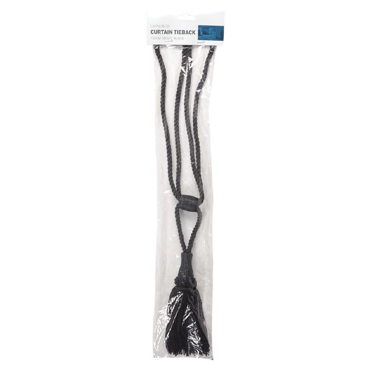 Living & Co Tassel Curtain Tieback Black 100cm, Black, hi-res