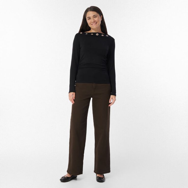 H&H Women's High Rise Wide Leg Jean, Brown Dark, hi-res