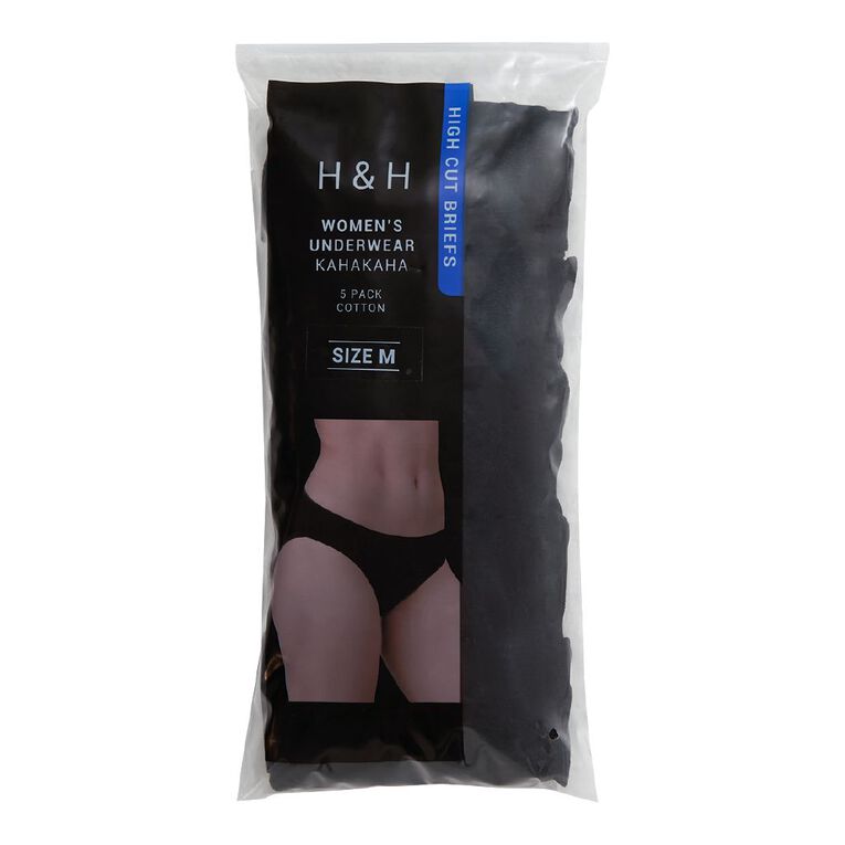 H&H Women's Cotton Hi-cut Briefs 5 Pack, Black, hi-res