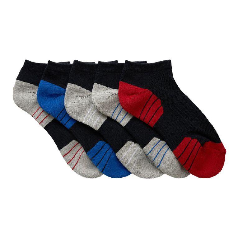 Active Intent Boys' Cushioned Low Cut Socks 5 Pack, Black, hi-res