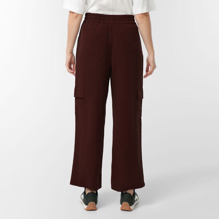 H&H Women's Twill Wide Leg Relaxed Cargo Pants, Brown Dark SPOTS, hi-res