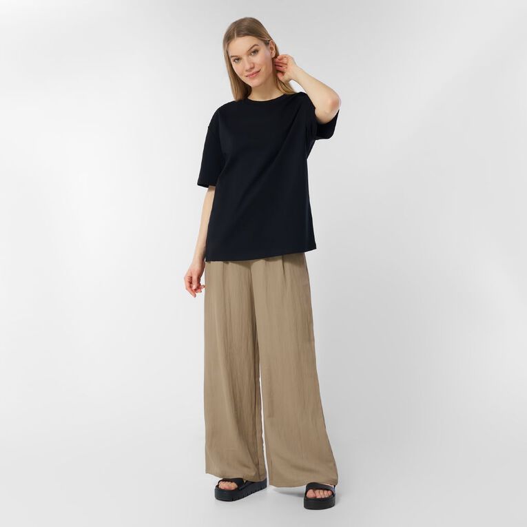 H&H Women's Textured Pleat Front Wide Leg Pants, Brown Light, hi-res