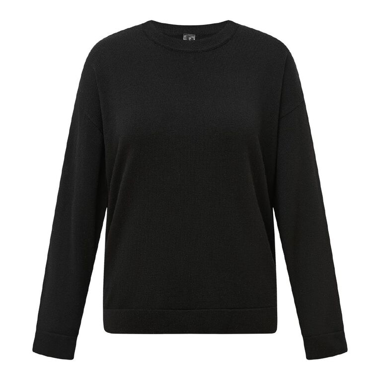 H&H Women's Merino Blend Crew Neck Knit, Black, hi-res