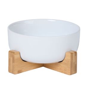 Living & Co Round Salad Bowl with Wooden Stand White 16cm