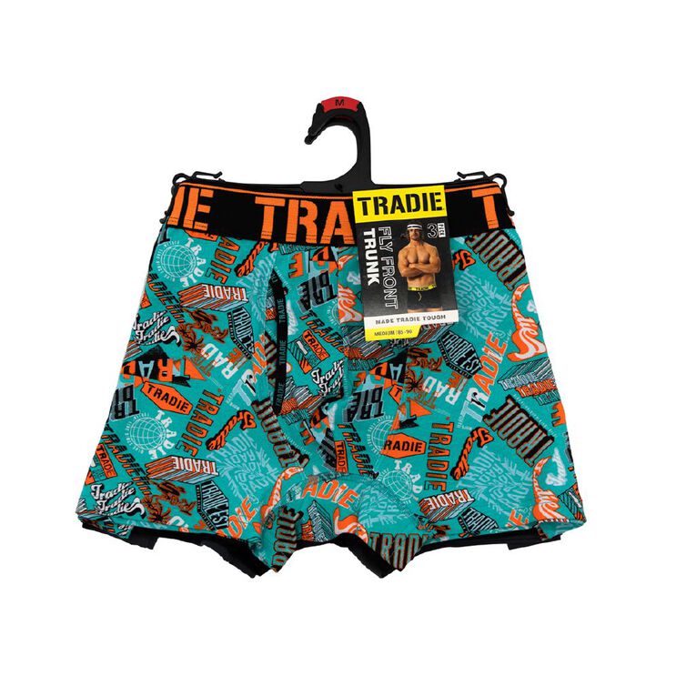 Tradie Men's Fly Front Trunks 3 Pack, Orange, hi-res