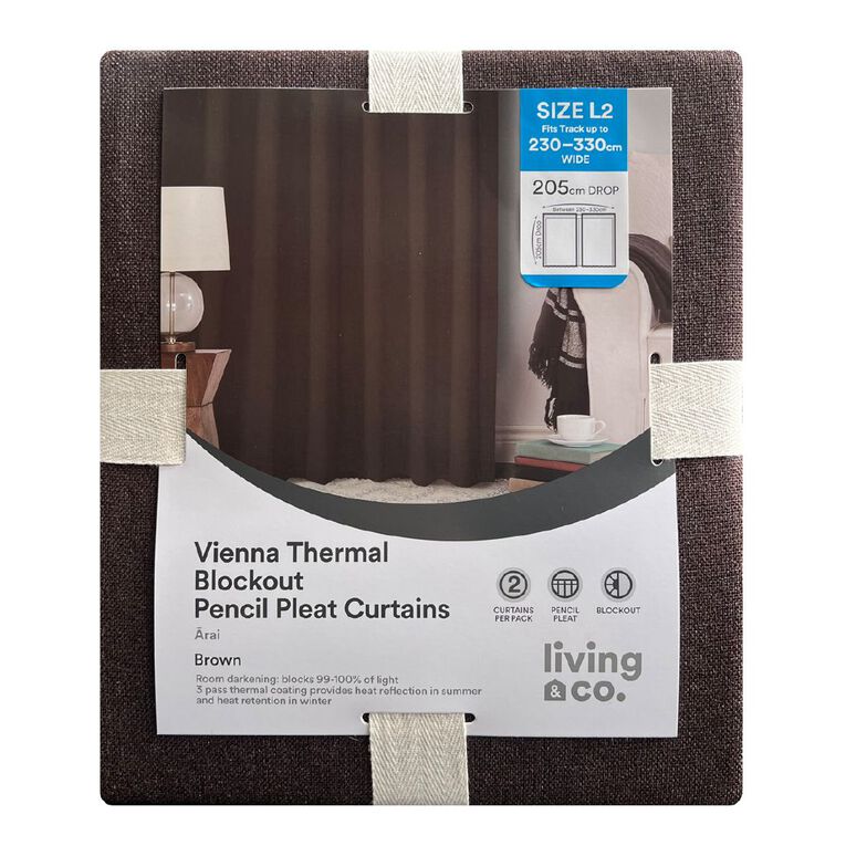 Living & Co Vienna Curtains Brown Mid 230-330cm Wide/205cm Drop, , hi-res