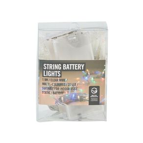Value Battery String Lights Clear Wire Multi Colour 20 LED