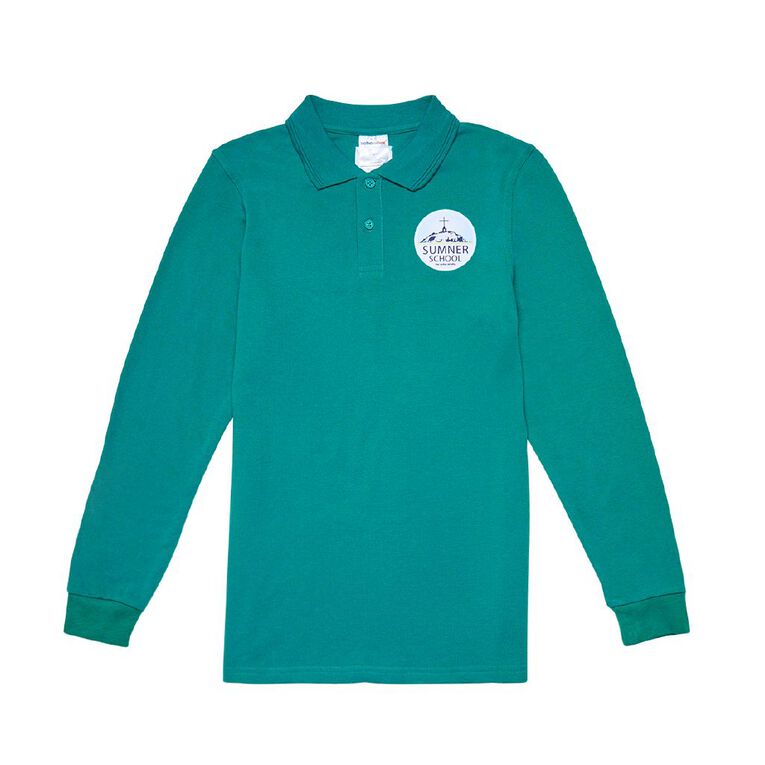 Schooltex Sumner School Long Sleeve Polo with Badge, Jade, hi-res