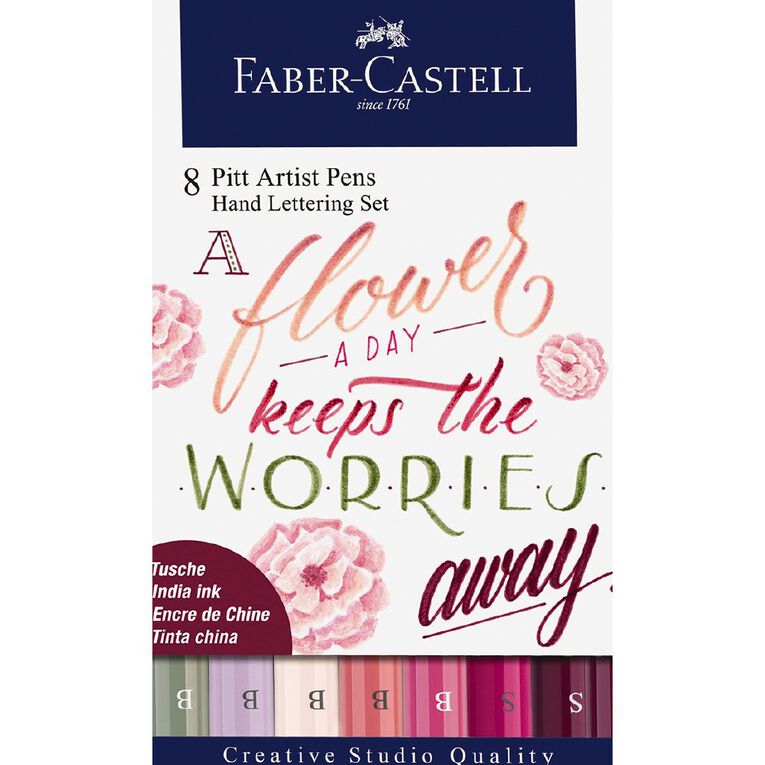 Faber-Castell Pitt Artist Pens Hand Lettering Set Flower A Day 8 Pack, , hi-res