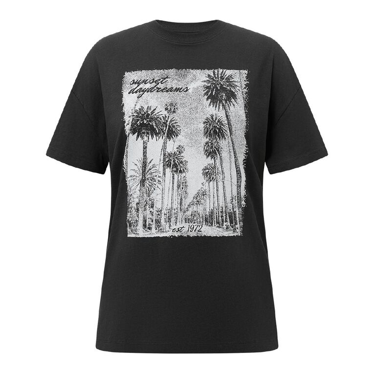 H&H Women's Shorts Sleeve Boyfriend Graphic Tee, Grey Dark Palms, hi-res