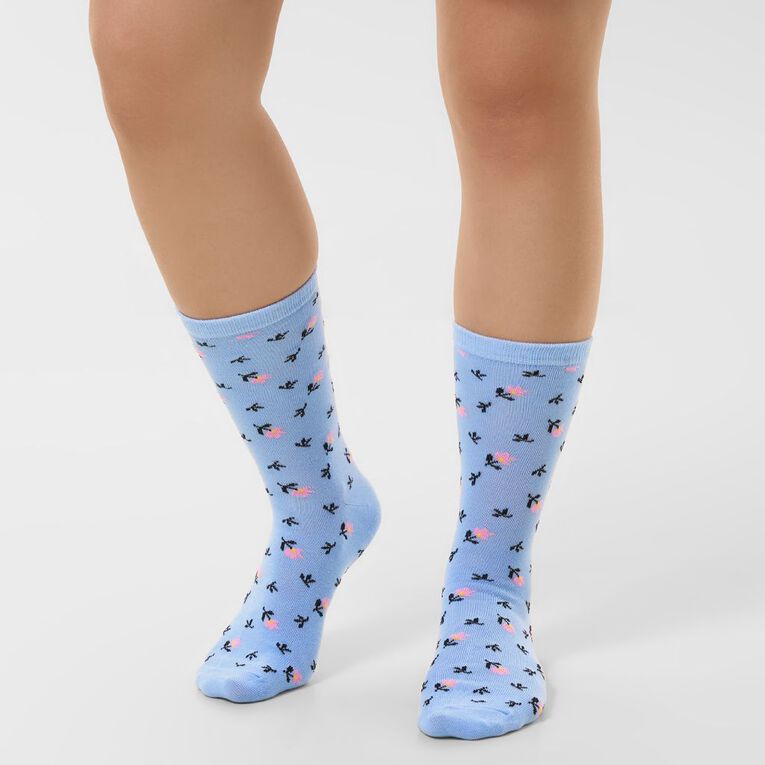 H&H Women's Crew Jaquard Socks 5 Pack, Blue, hi-res