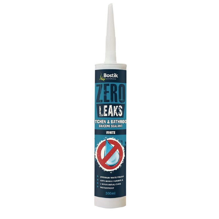 Bostik Zero Leaks Kitchen & Bathroom Silicone Sealant Cartridge 300ml, , hi-res