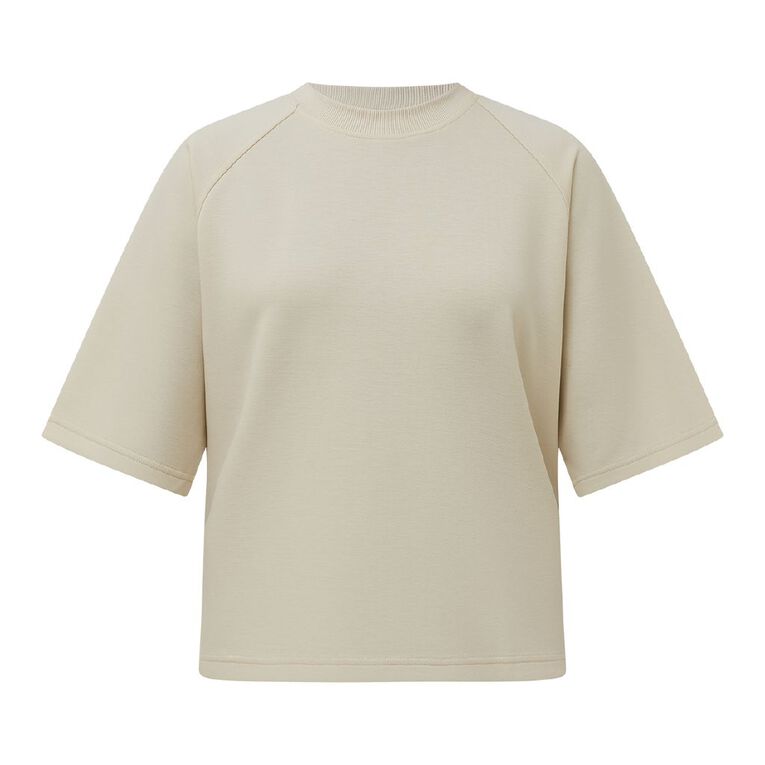H&H Women's Short Sleeve Soft Scuba Crew, Cream, hi-res