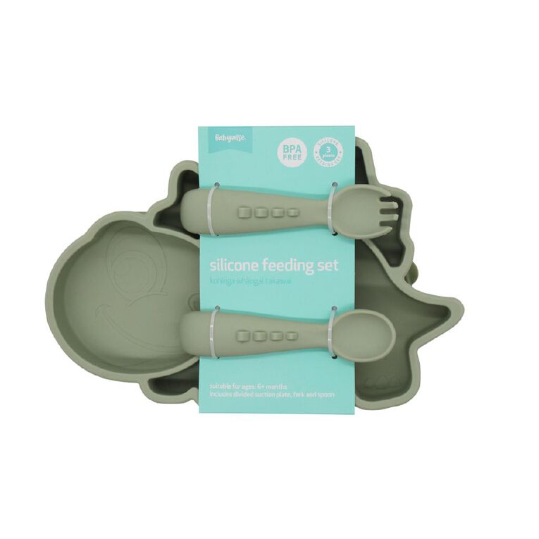 Babywise Silicone Plate And Cutlery Set Croc Green, , hi-res