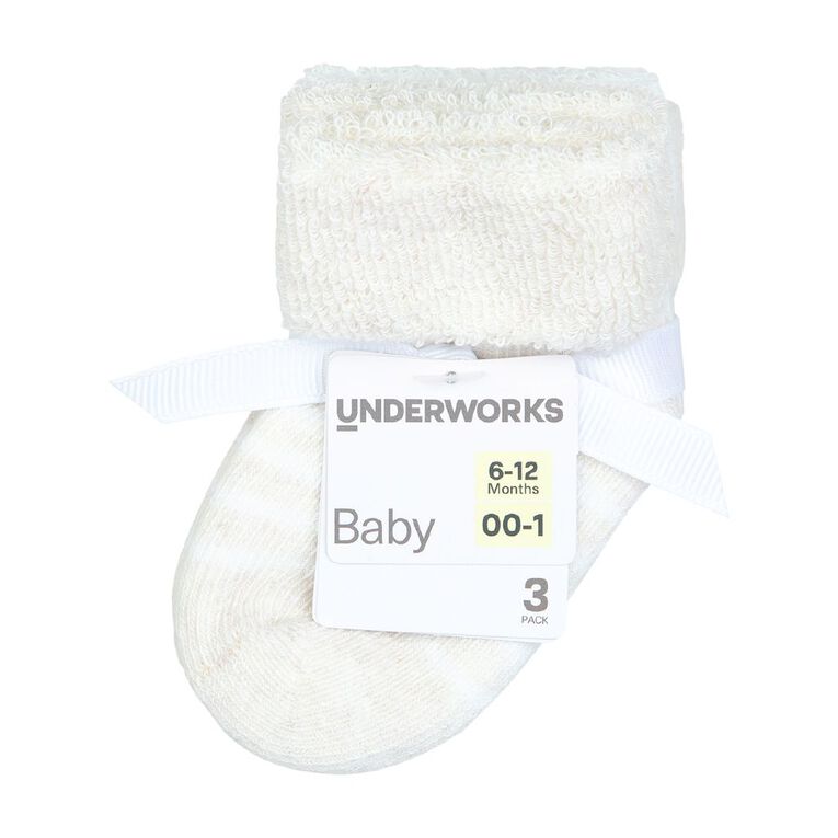 Underworks Newborn Turnover Socks 3 Pack, Natural, hi-res