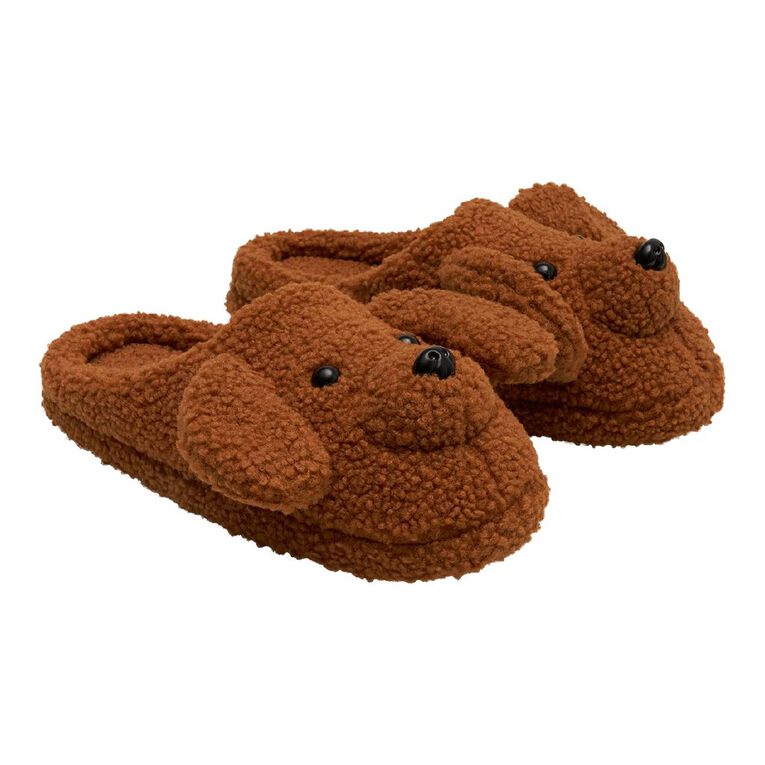 H&H Women's Teddy Scuff Slippers, Brown Mid, hi-res