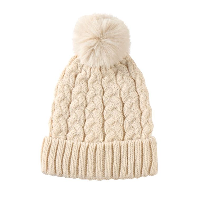 H&H Women's Beanie & Scarf Set, Cream, hi-res