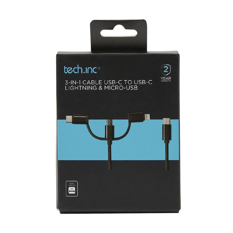 Tech.Inc 3 In 1 Micro Lightning and USB C Cable, , hi-res