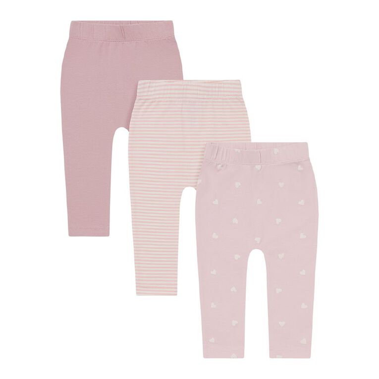 Young Original Babies' Printed Leggings 3 Pack, Pink Light, hi-res