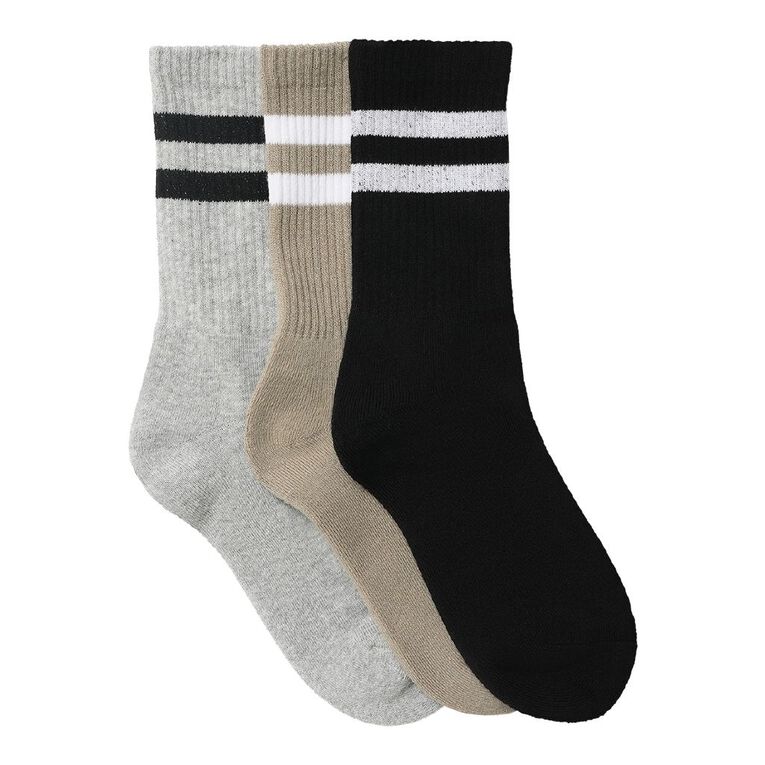 H&H Boys' Mixed Sport Crew Socks 3 Pack, Black/White, hi-res