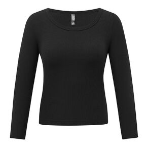 H&H Women's Long Sleeve Scoop Neck Rib Top