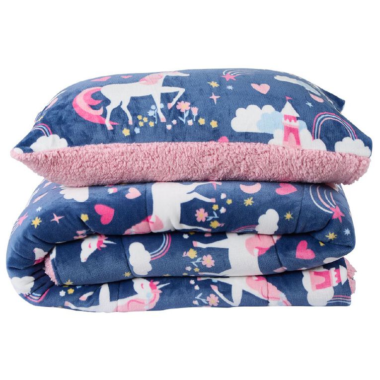 Living & Co Kids Plush Comforter Set Sherpa Reverse Unicorn Blue, , hi-res