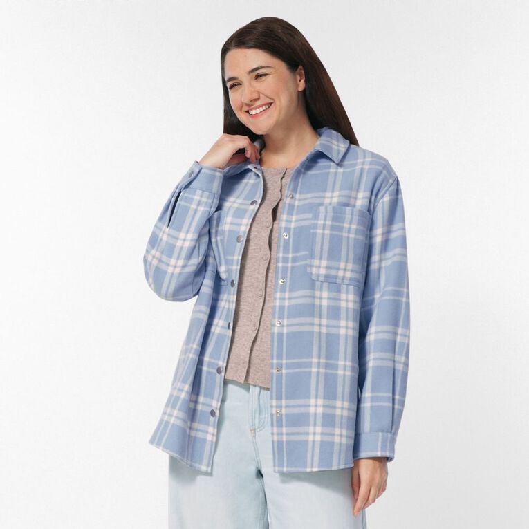 H&H Women's Brushed Felt Like Check Shacket, Blue Light, hi-res