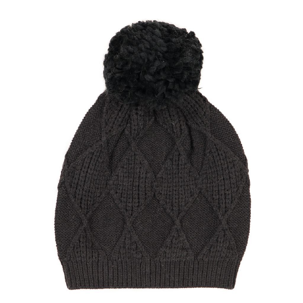 Diamond Pom Pom Beanie Black 