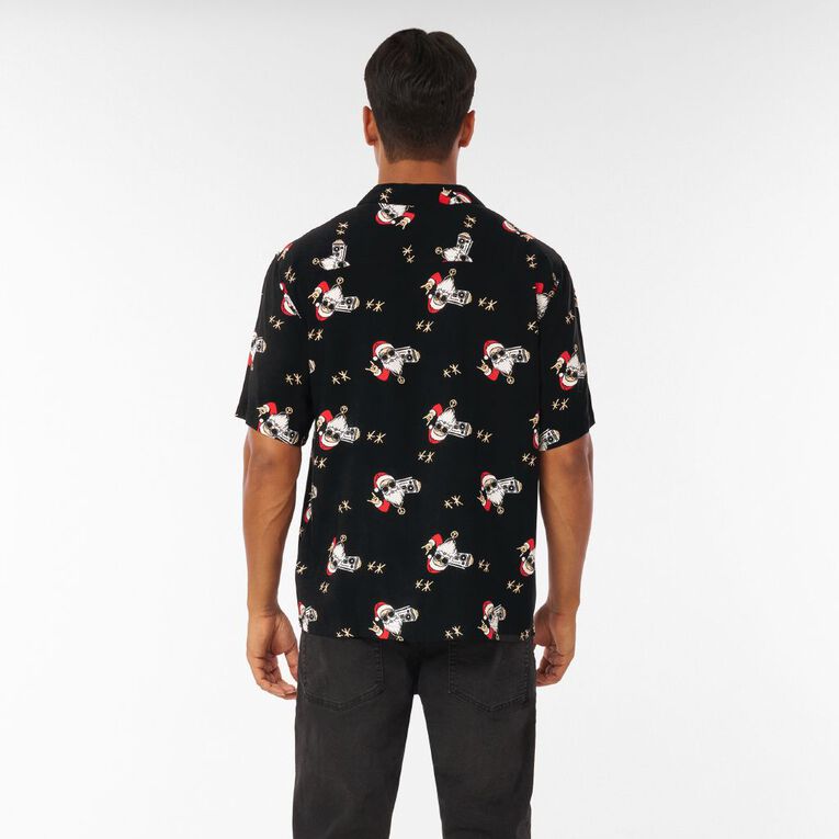 H&H Men's Short Sleeve Printed Shirt, Black, hi-res
