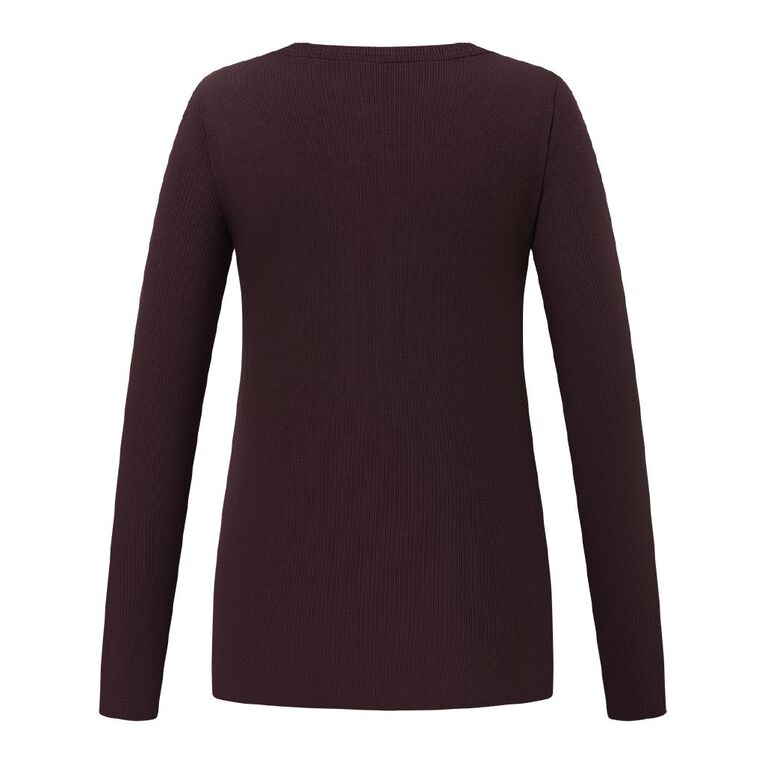 H&H Maternity Long Sleeve Henley Top, Brown Dark, hi-res