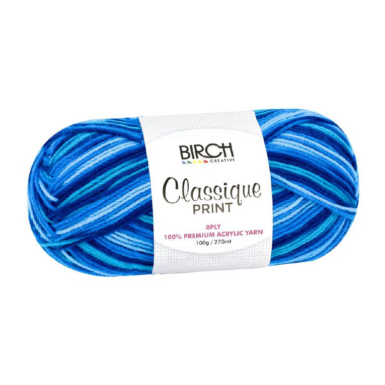 Birch Classique Yarn Prints 100% Premium Acrylic 100G 8Ply Blue, , hi-res