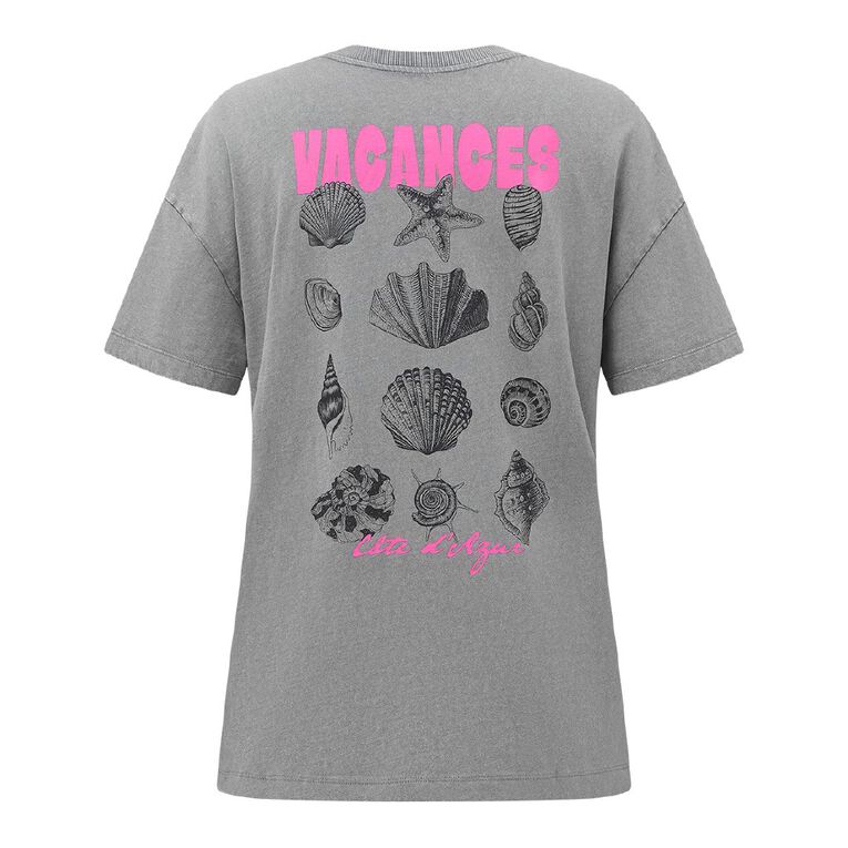 H&H Women's Shorts Sleeve Boyfriend Graphic Tee, Grey Mid Shells, hi-res