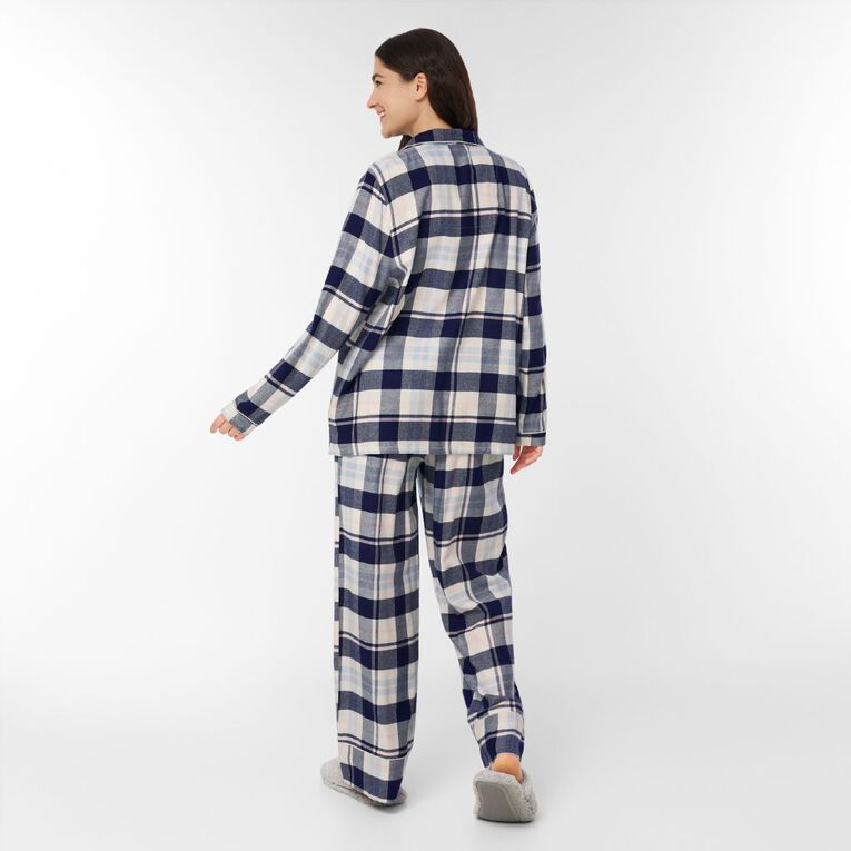 H&H Women's Boyfriend Flannelette Pyjama Set, Blue Dark, hi-res