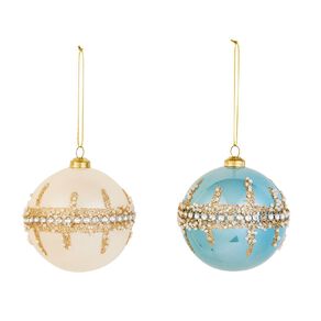 Wonderland Fun Festive Christmas Beaded Baubles 8cm Assorted 4 Pack