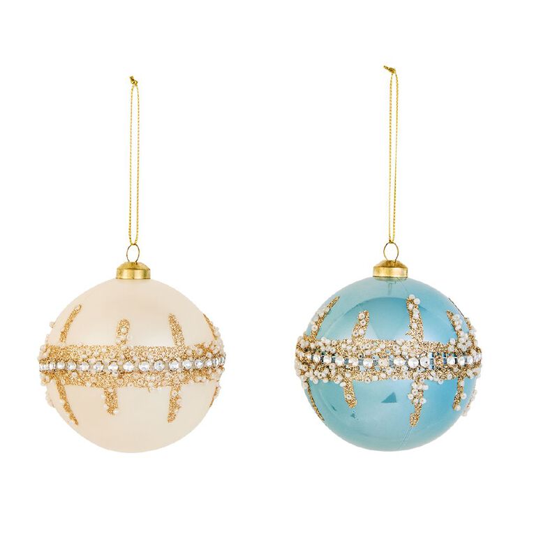 Wonderland Fun Festive Christmas Beaded Baubles 8cm Assorted 4 Pack, , hi-res