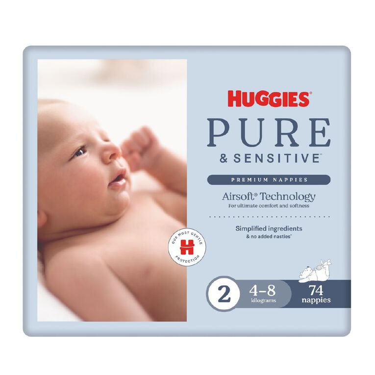 Huggies Pure and Sensitive Nappies Size 2 74x2, , hi-res