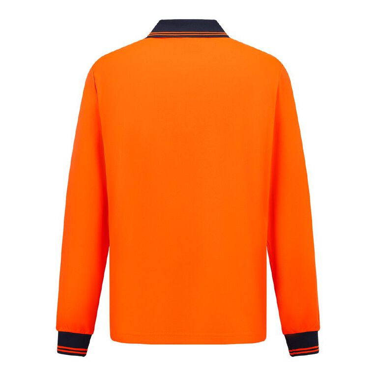 Rivet Men's Long Sleeve Polo, Orange/Fluro, hi-res