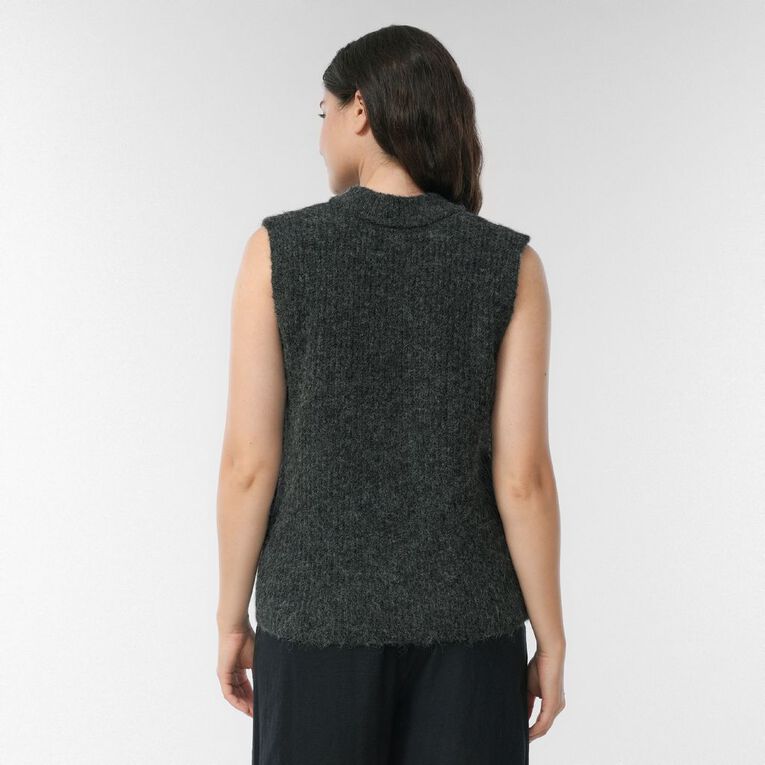 H&H Women's Sleeveless Boucle Knitted Vest, Charcoal/Marle, hi-res