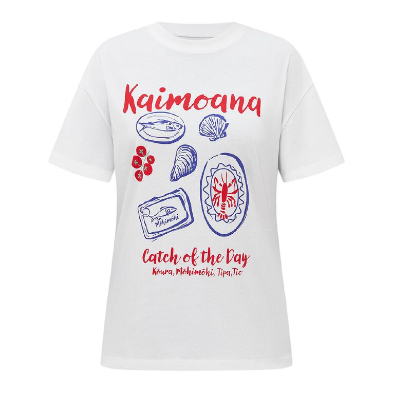 H&H Women's Short Sleeve Boyfriend Graphic Tee, White KAIMOANA, hi-res