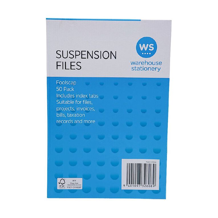 WS Suspension File Foolscap Green 50 Pack, , hi-res