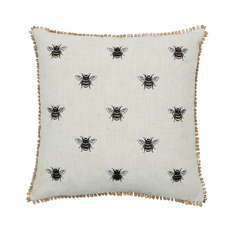 Living & Co Cushion Embroidered Bee Natural 45cm x 45cm, , hi-res