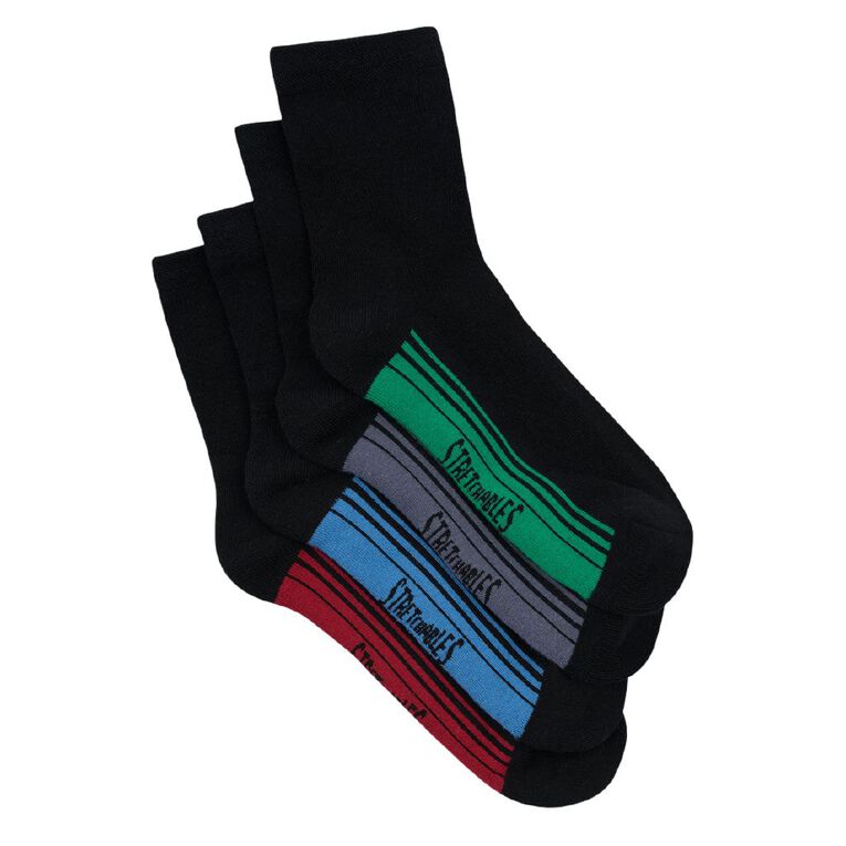 Rio Men's Quarter Crew Stretchable Socks 4 Pack, Black W25 11K, hi-res