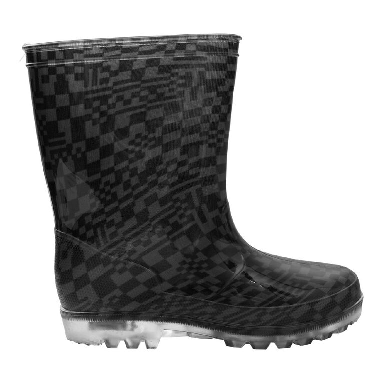 Young Original Senior Kids' Light Up Gumboots, Black/Grey, hi-res
