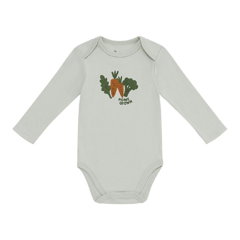 Young Original Babies' Long Sleeve Printed Bodysuit 3 Pack, Green Light, hi-res