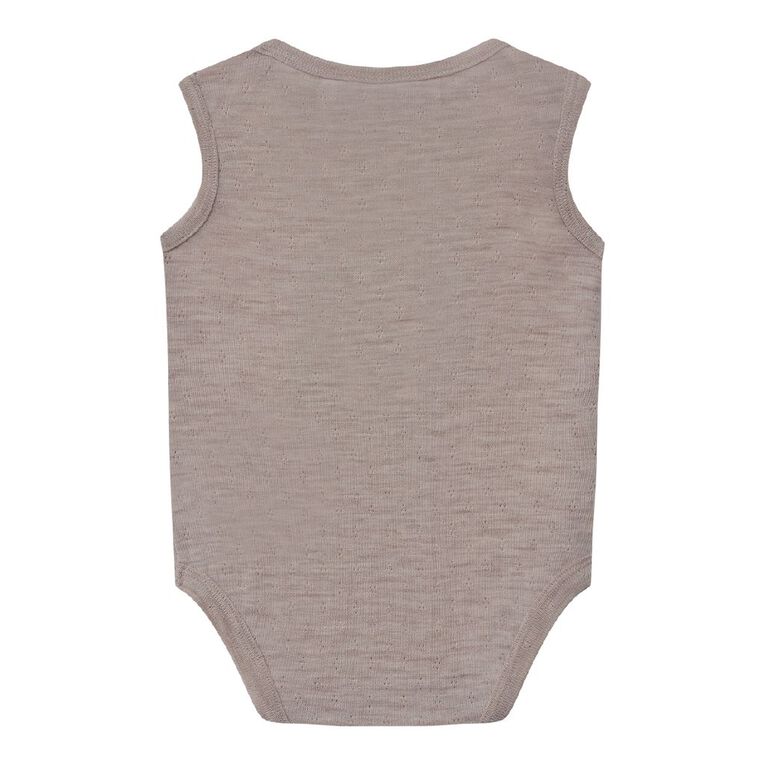 Young Original Babies' Merino Pointelle Sleeveless Bodysuit, Brown Light, hi-res