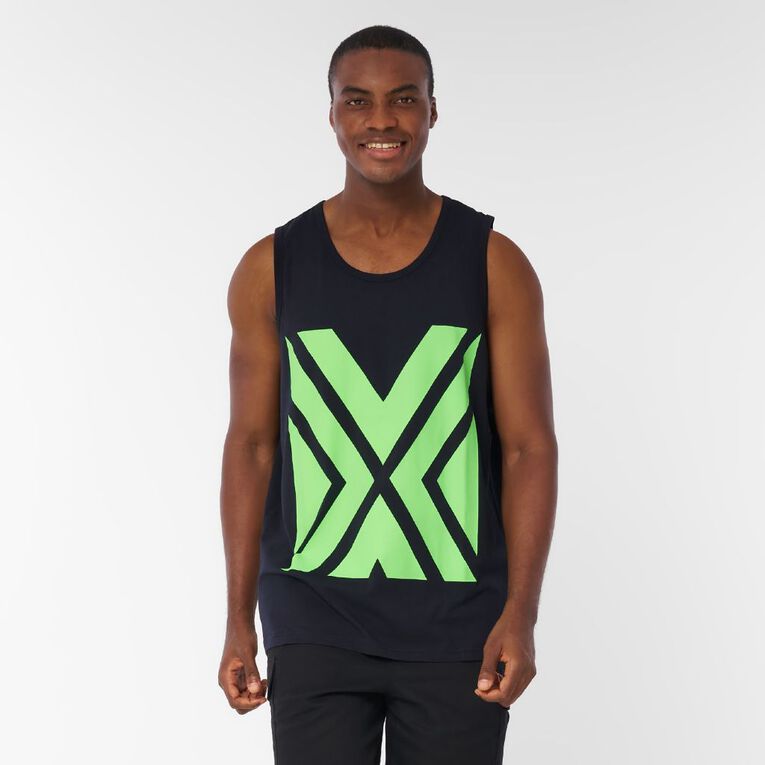 Rivet Men's Printed Fluoro Singlet, Navy, hi-res