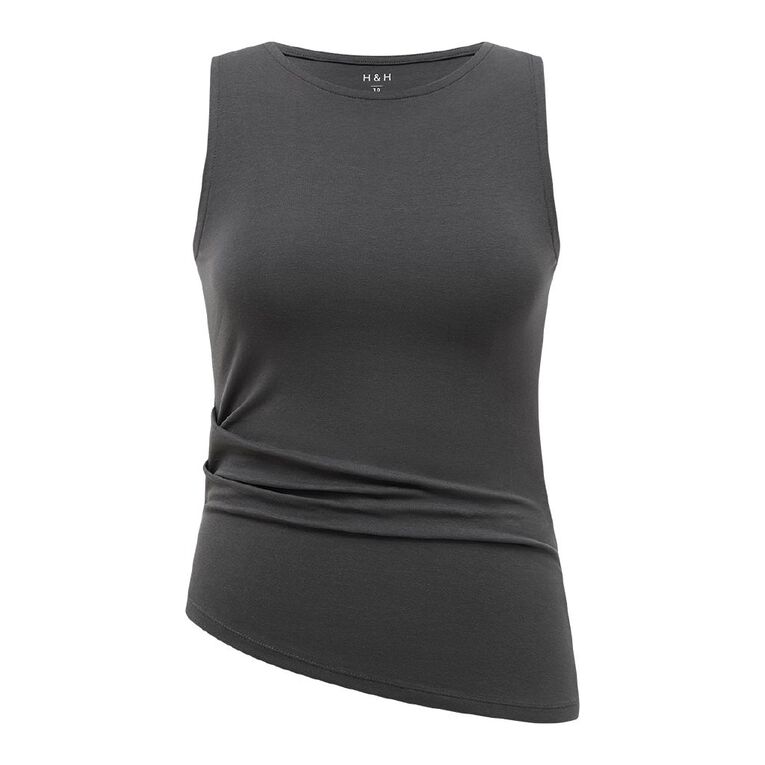 H&H Women's Contour Assymetric Hem Tank, Grey Dark, hi-res