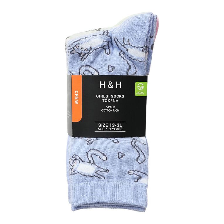 H&H Girls' Jacquard Crew Socks 2 Pack, Blue CATS, hi-res